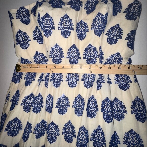 J.Crew Embroidered Womens Size 2/4 Ivory Navy Strapless Dress Coastal Preppy - Picture 13 of 14